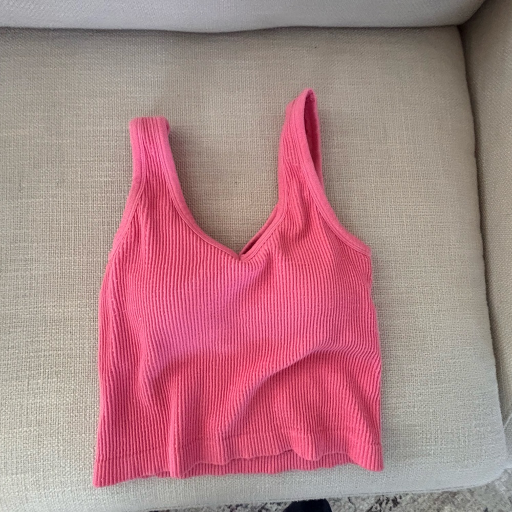 Pink Ribbed Knit Women's Cropped Padded Tank Top